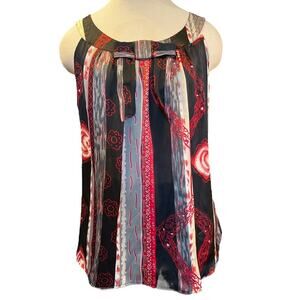 Jaipur Sleeveless Tank Blouse Shirt Size XL Black Red Gray Abstract Asian Career